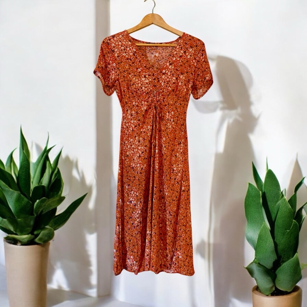 Cotton On Rust Orange Floral Midi Dress